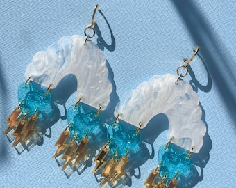ORIGINAL Thunder Kiss - Statement Patterned Print Acrylic Arch Heart Lightning Bolt Earrings