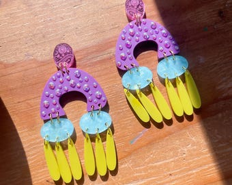 Petra Hand Drawn Bedazzled Multicolored Pushback Earrings for Maximalists