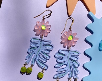 Hand Drawn Matisse Inspired Floral Statement Earrings - Multicolored and Handmade