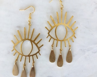 Cholla - Modern Statement Brass Eye Crying Earrings
