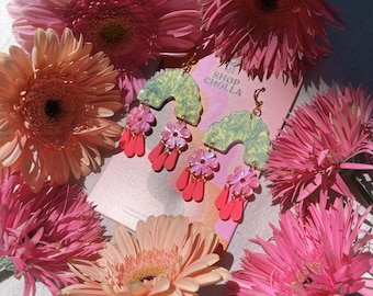 Melt My Heart Flower Arch Handmade Statement Multicolored Floral Earrings