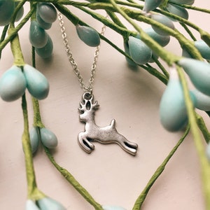 Antique Silver Reindeer Charm Necklace