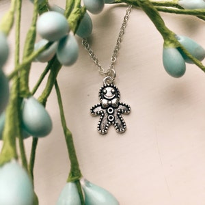 Antique Silver Gingerbread Man Charm Necklace, Christmas Necklace