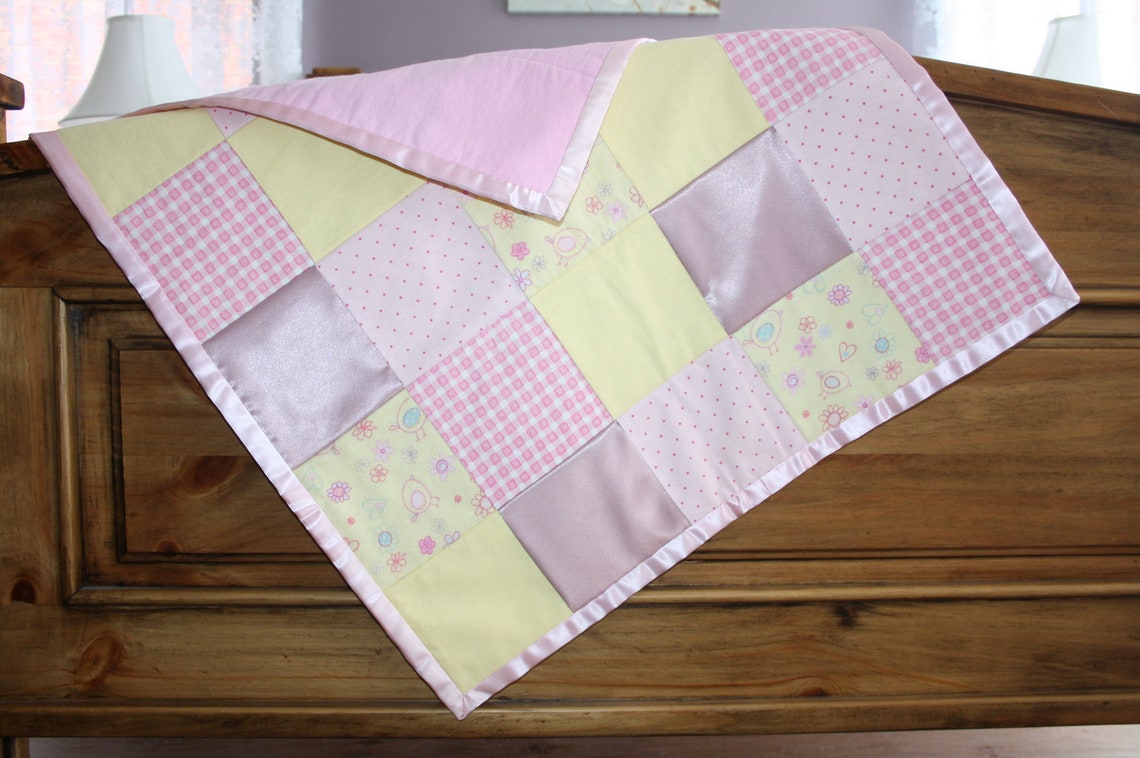 BABY PATCHWORK QUILT Pink & Yellow Handmade Blanket Etsy