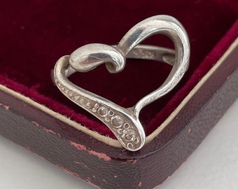 Vintage Sterling Silver 925 Asymmetric Heart Ring Size K, Wonky Heart Love and Romance Gift for Her