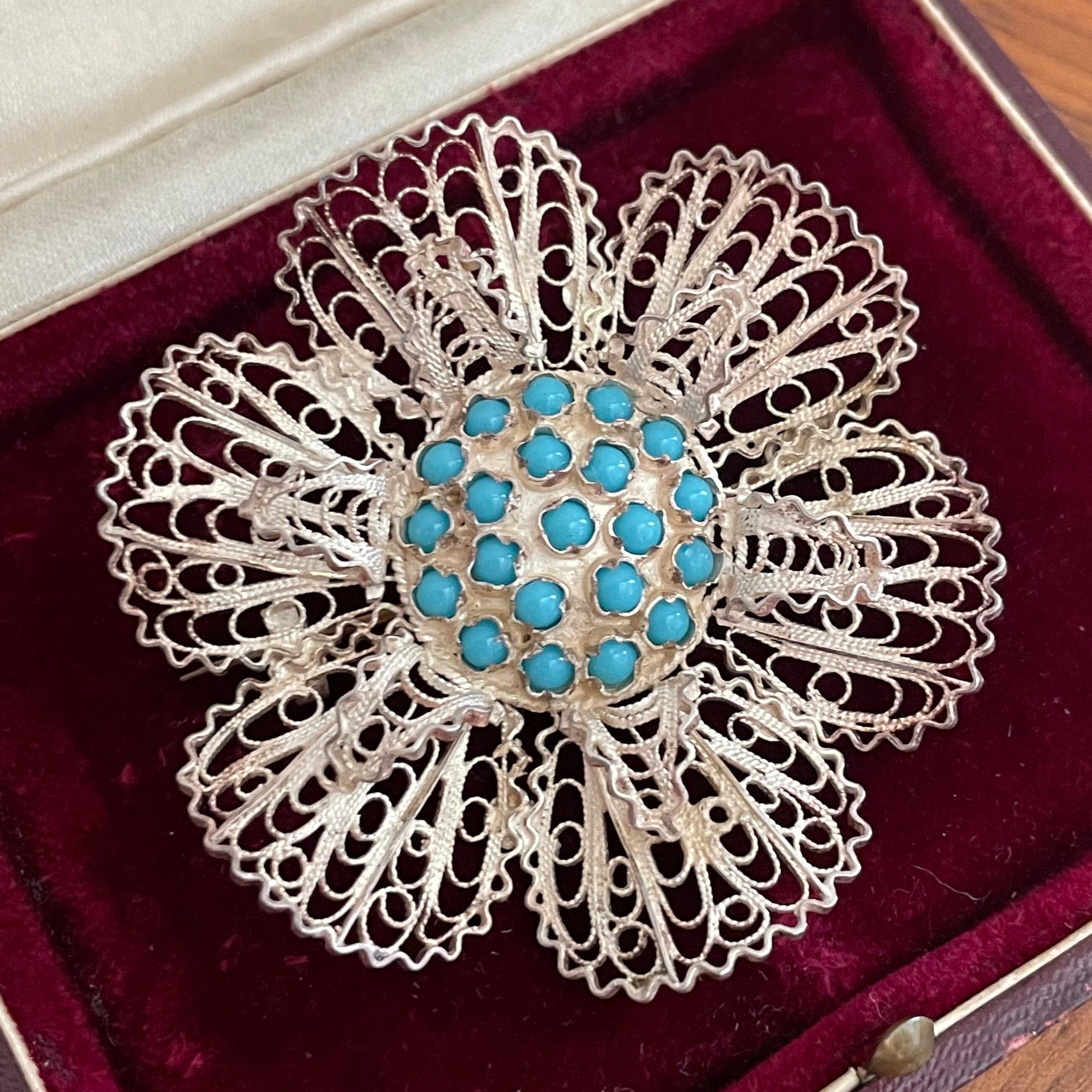 Broche Ancienne Rose En Argent Massif 925 - Filigrane émaillé, Marque BCF, Occasion Bon état