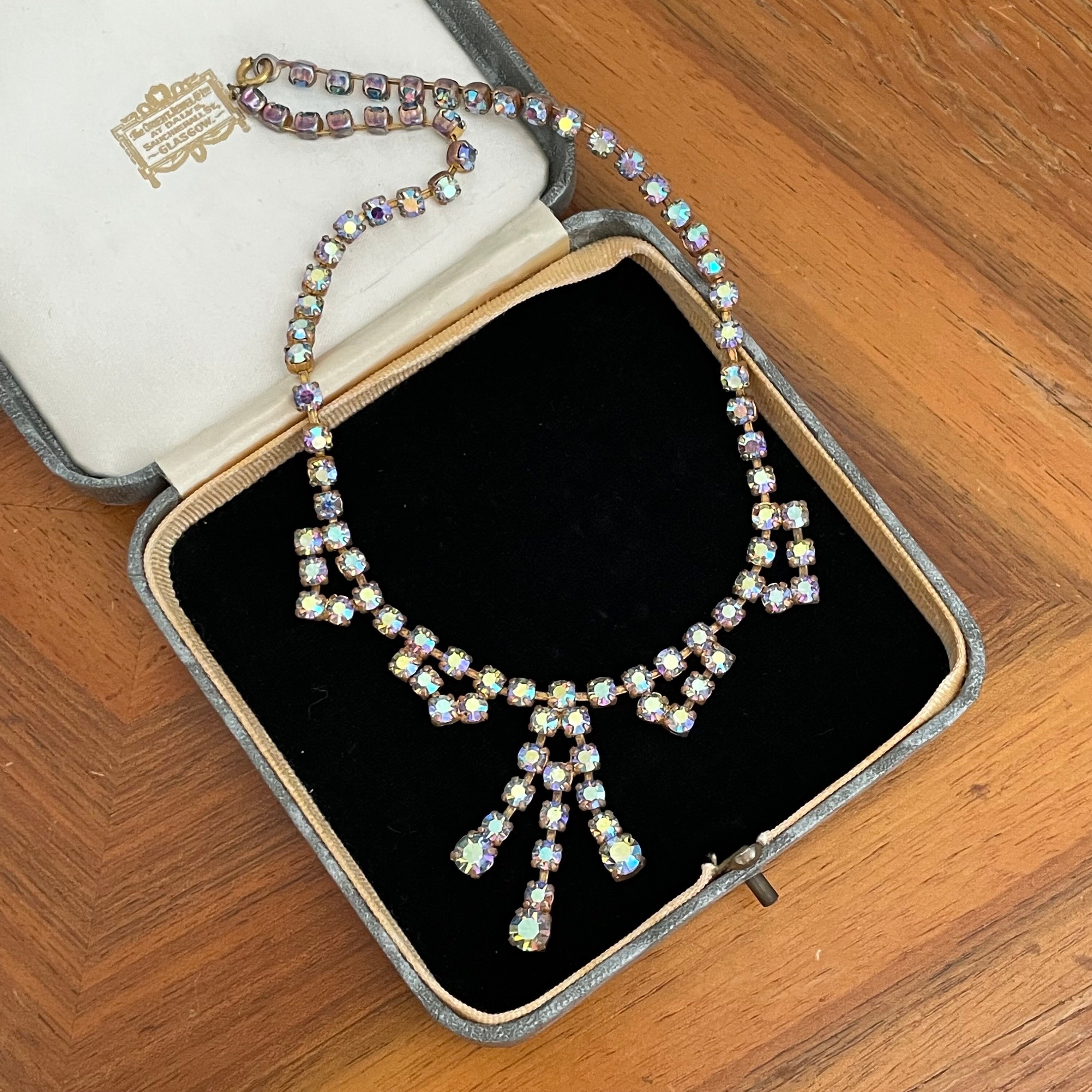 Vintage Czech Iris Rainbow Glass Necklace Big and Amazing