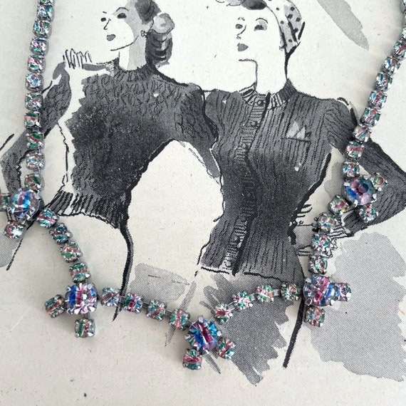 Vintage Rhinestone Necklace Iris Watermelon Glass… - image 2