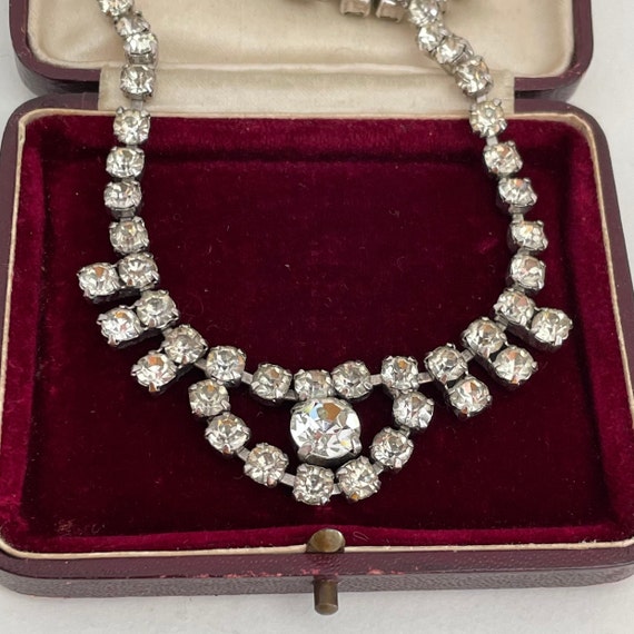 Vintage Rhinestone Necklace Clear Glass 1920s 193… - image 3