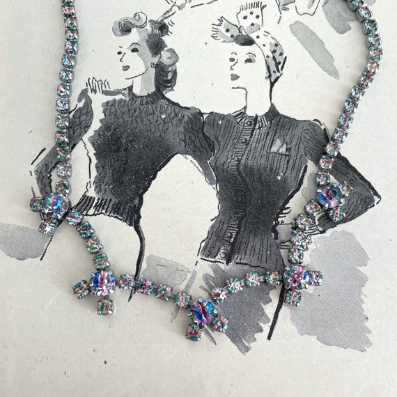 Vintage Rhinestone Necklace Iris Watermelon Glass… - image 7