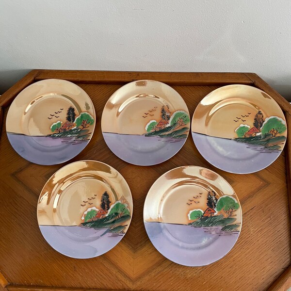 Vintage 1950s Japanese Lustreware Side Plates Mid Century Retro Dinnerware, Vintage Kitchen Kitchenware, Vintage Dining, Tea Plates