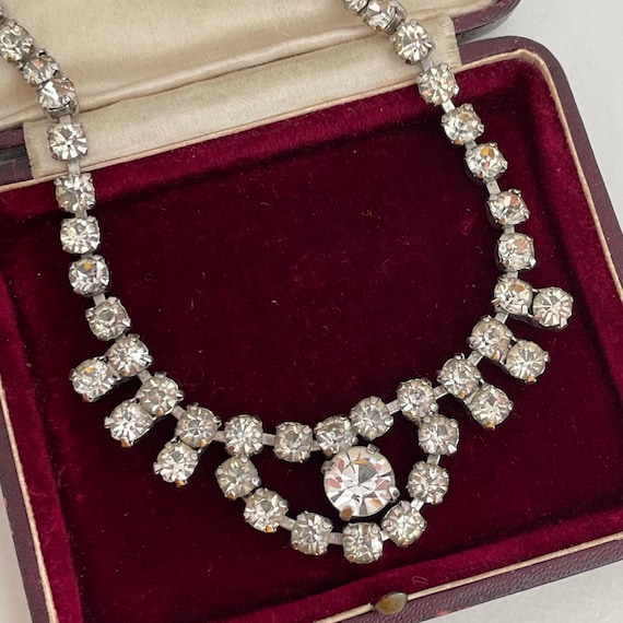 Vintage Rhinestone Necklace Clear Glass 1920s 193… - image 1