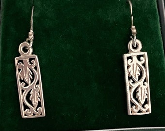 Vintage Art Nouveau Style Foliate Sterling Silver Dangly Earrings | Sterling Silver 925 Drop Earrings