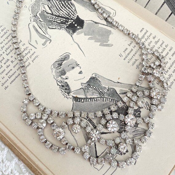 Vintage Rhinestone Bib Necklace Glass 1930s Style… - image 6