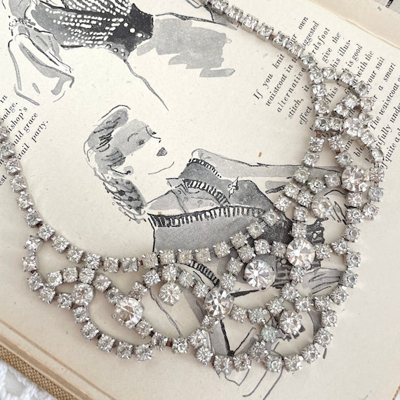 Vintage Rhinestone Bib Necklace Glass 1930s Style… - image 3