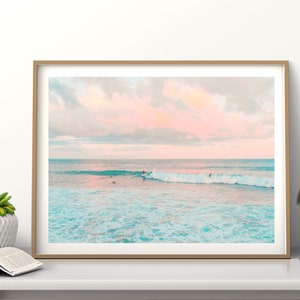 Pastel Beach Print Boho Coastal Poster Pastel Ocean Print Blush Pink Beach Pier Digital Ocean Digital Modern Sea Waves, Beach Waves Decor