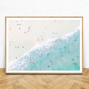 Aerial Beach Print Summer Waves Print Pastel Beach Photo California Wall Art People on the Beach Turquoise Coastal Wave Print Sea Prints