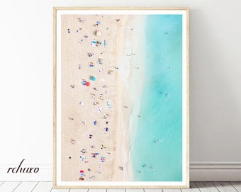 Large Aerial Beach Poster, Printable Waves Art, Ariel Beach Photo, Beach Wave Wall Art, People at Beach, Large Aerial Printable Photography