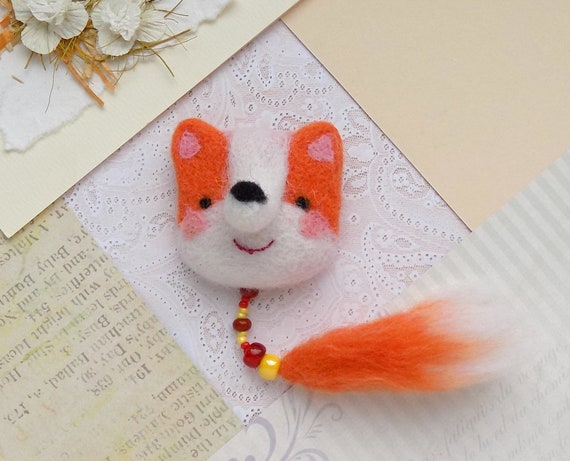 teenager girl orange fox jewelry as a gift for girlfriend Felted red fox animal brooch science teacher