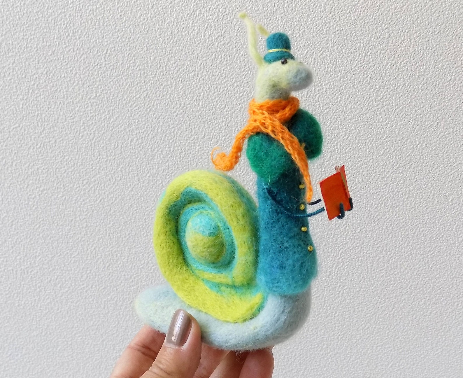 Needle felted green snail wool felt toy collectible Etsy