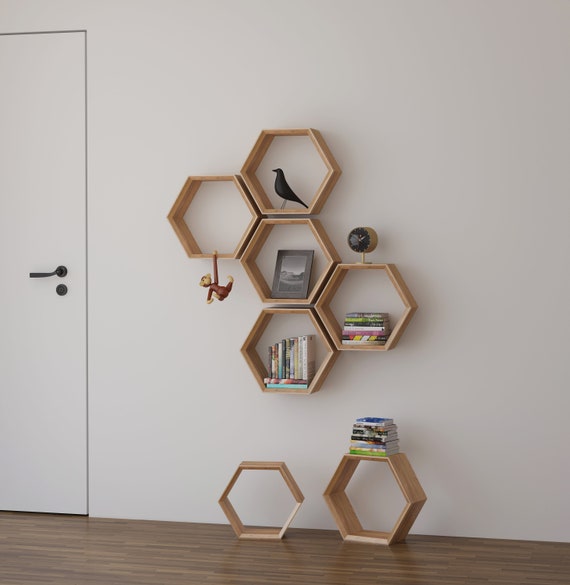 Hexagon wall 2024 shelves wood