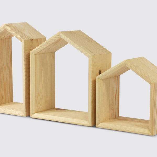 Półka Domek wooden house shelves Set of 3 book case