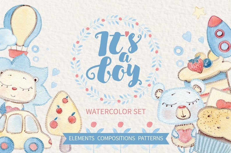 Baby Boy. Newborn Boy Card. Watercolor Kids Clipart. Kids Etsy