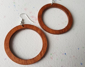Handmade Hoop Earrings Wood & Silver Geometric Abstract Jewellery by Aker Co
