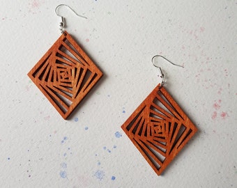 Handmade Diamond Earrings Wood & Silver Geometric Abstract Jewellery by Aker Co