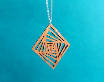 Geometric Diamond Abstract Minimalist Funky Wood Necklace  by Aker Co