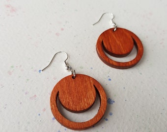 Crescent Moon Handmade Wood and Silver Earrings Geometric Abstract Jewellery by Aker Co