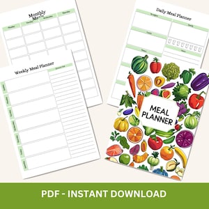 Meal Planner PDF | Printable Weekly Meal Plan, Grocery List, Food Tracker, Digital Nutrition Log, Family Dinner Planner, Budget Meals