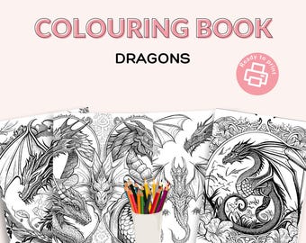Libro para colorear de dragones imprimible / Arteterapia fantástica (PDF)