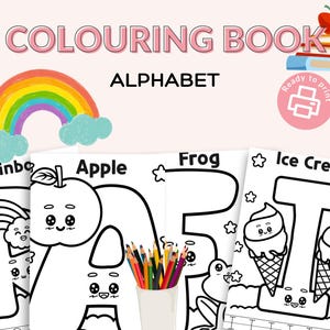 Páginas para colorear del abecedario para niños / Libro para aprender el alfabeto / Letras de la A a la Z con objetos / Actividad educativa en PDF