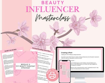 Masterclass per influencer di bellezza / Lancia il tuo marchio / Kit per la creazione di contenuti UGC / Modelli Canva + script per la presentazione del marchio