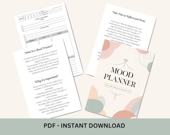 Printable Mood Tracker PDF | Daily Journal, Mental Health Log (Digital Download)