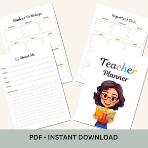 Teacher Planner PDF | Printable Classroom Organizer, Lesson Plan Templates, Grade Tracker, Attendance Sheets, Digital School Planner
