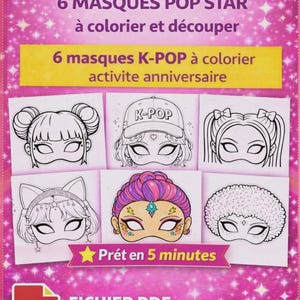 Masques Anniversaire K-Pop Fille à Imprimer – Lot de 6 PDF – Activité Créative 7-10 ans – Téléchargement Instantané- fête