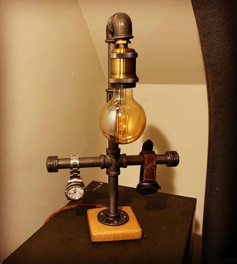 Industrial Bedside Lamp Solid Oak Base Upcycled Steampunk - Etsy UK