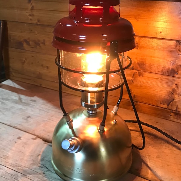 Industrial 1960's X246A Vintage Tilley Lamp Red Dome, Steampunk, Retro, Art, Unique Edison, Rustic, Mancave, Camping, Electric Table Lamp