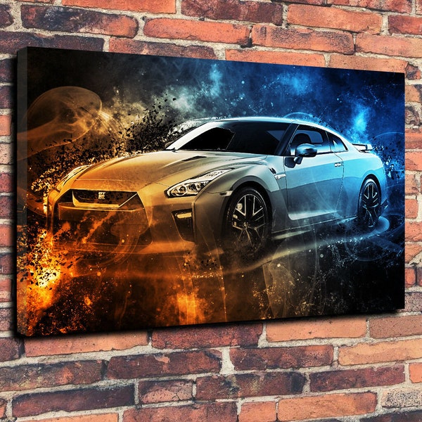 Nissan GTR 35 , Abstract, Printed Box Canvas Picture, Home Decor, Mancave, Garage Art, Unique, Motoring, Supercar