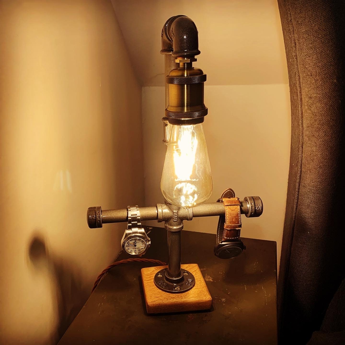 Industrial Bedside Lamp Solid Oak Base Upcycled Steampunk - Etsy UK