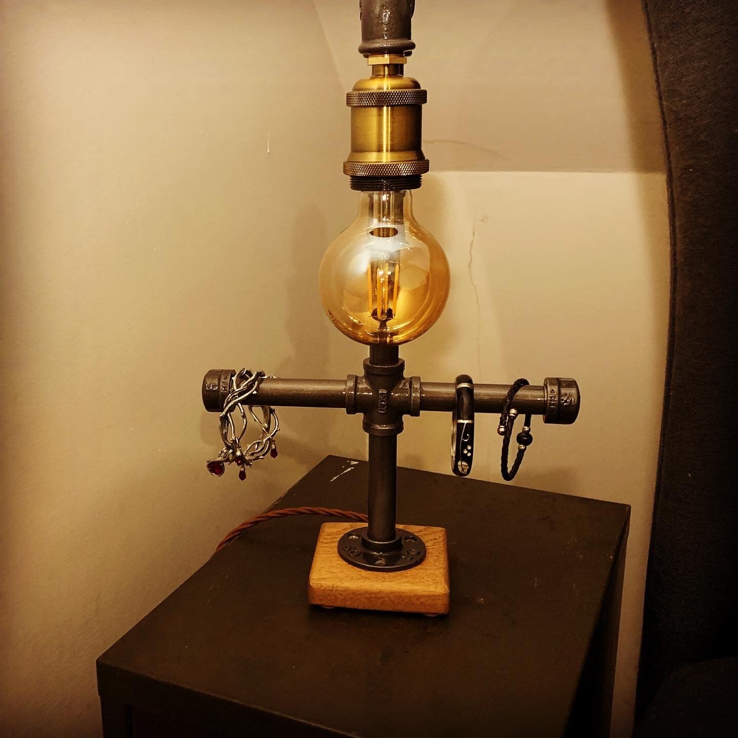 Industrial Bedside Lamp Solid Oak Base Upcycled Steampunk - Etsy UK