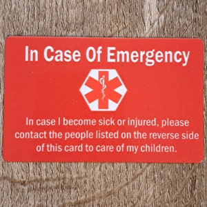 Parent Emergency Card/ In Case Of Emergency Card/Personalized Emergency Card/ My Children are Home Alone