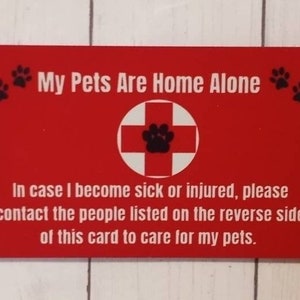 Personalized Pet Emergency Card: Pets Home Alone Card bild 1
