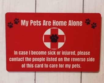 Personalized Pet Emergency Card: Pets Home Alone Card
