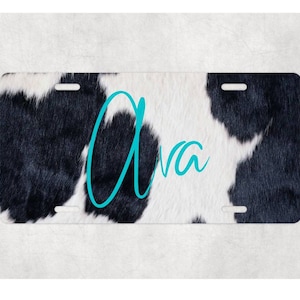 Cow Print License Plate: Personalized Black and White Auto Tag
