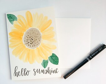 Floral Greeting Card, Blank Card, Sunflower Card, Hello Sunshine, Notecard, Best Friend Card, Handmade Watercolor Card