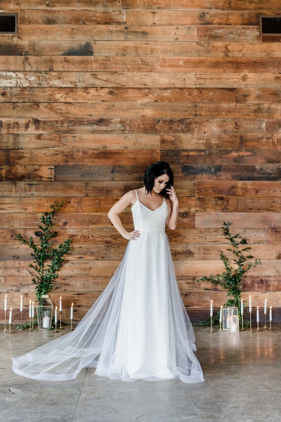 detachable skirt overlay wedding dress