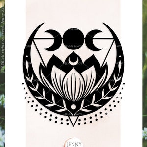 Triple Moon & Lotus Flower SVG Crescent Moon Svg Boho Svg | Etsy